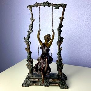 Vintage artist signed Moreau Girl on Swing Bronze with Patina